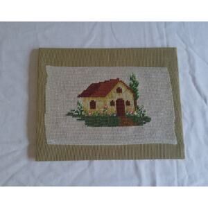Vintage Cottage Needlepoint Picture 8x10 Wall Art